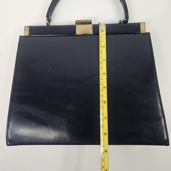 1950s Theodor California Blue Patent Leather Top Handle Handbag Clutch Retro - Picture 9 of 13